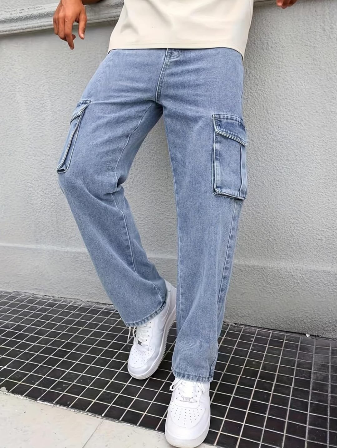 6 pockets blue baggy denim jeans