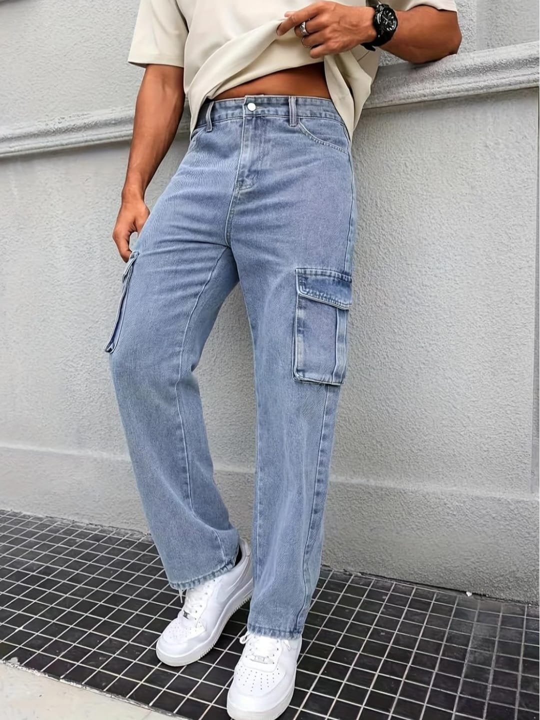 6 pockets blue baggy denim jeans - Image 3