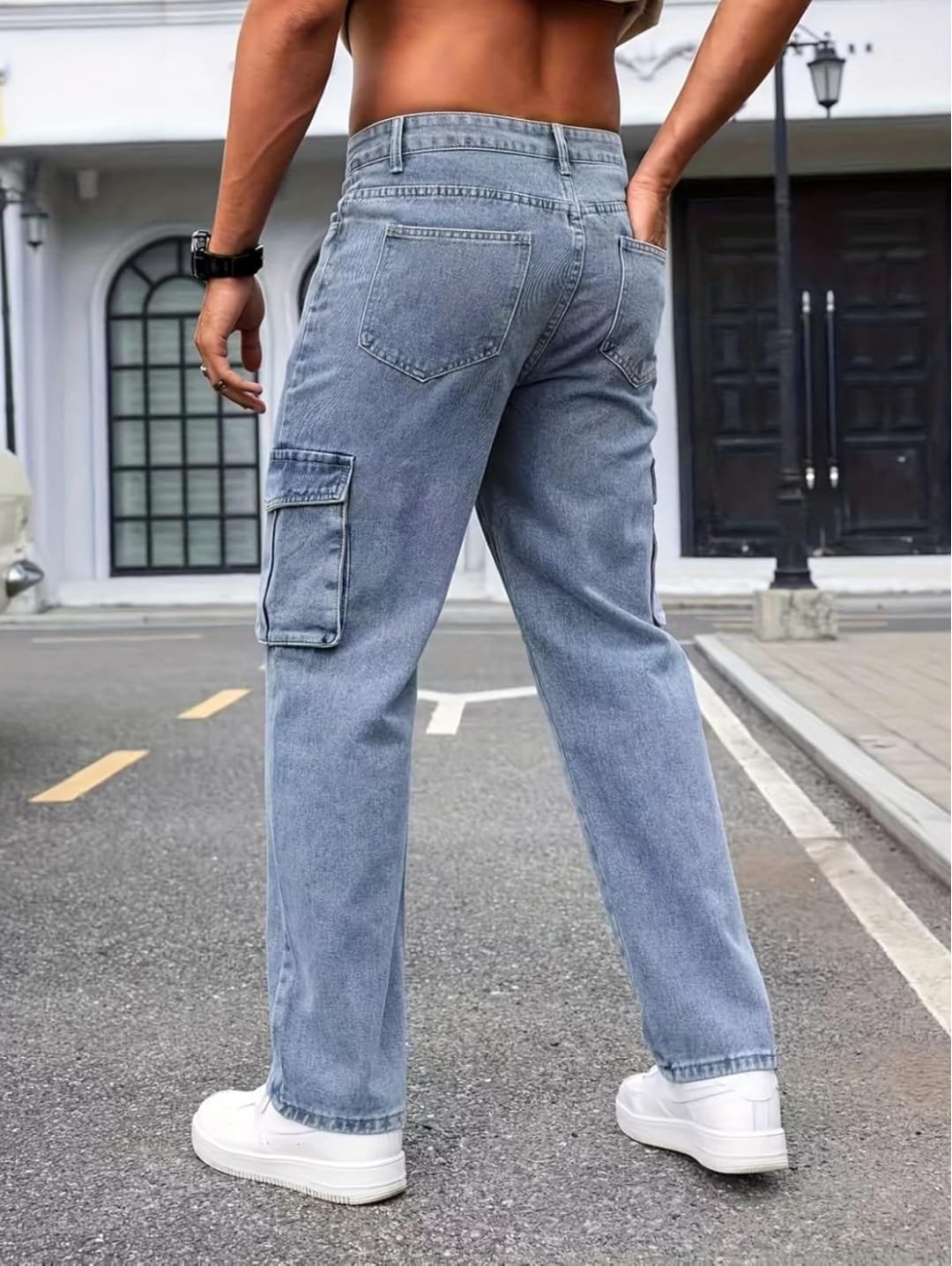 6 pockets blue baggy denim jeans - Image 4