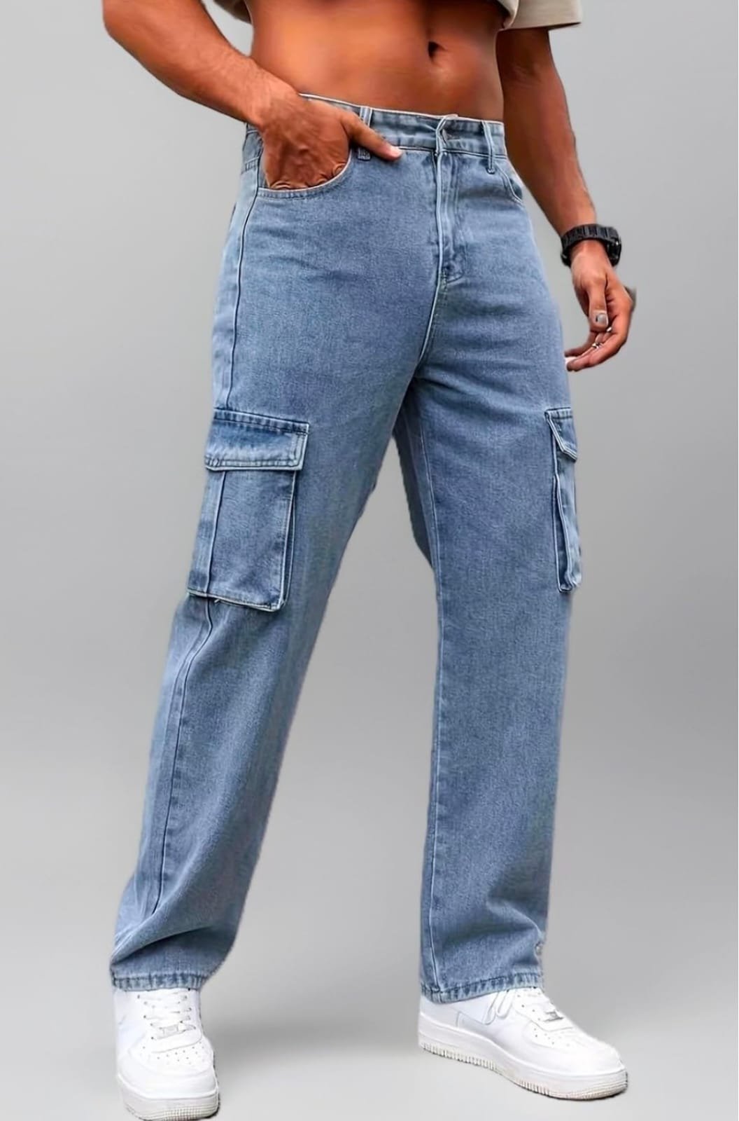 6 pockets blue baggy denim jeans - Image 5