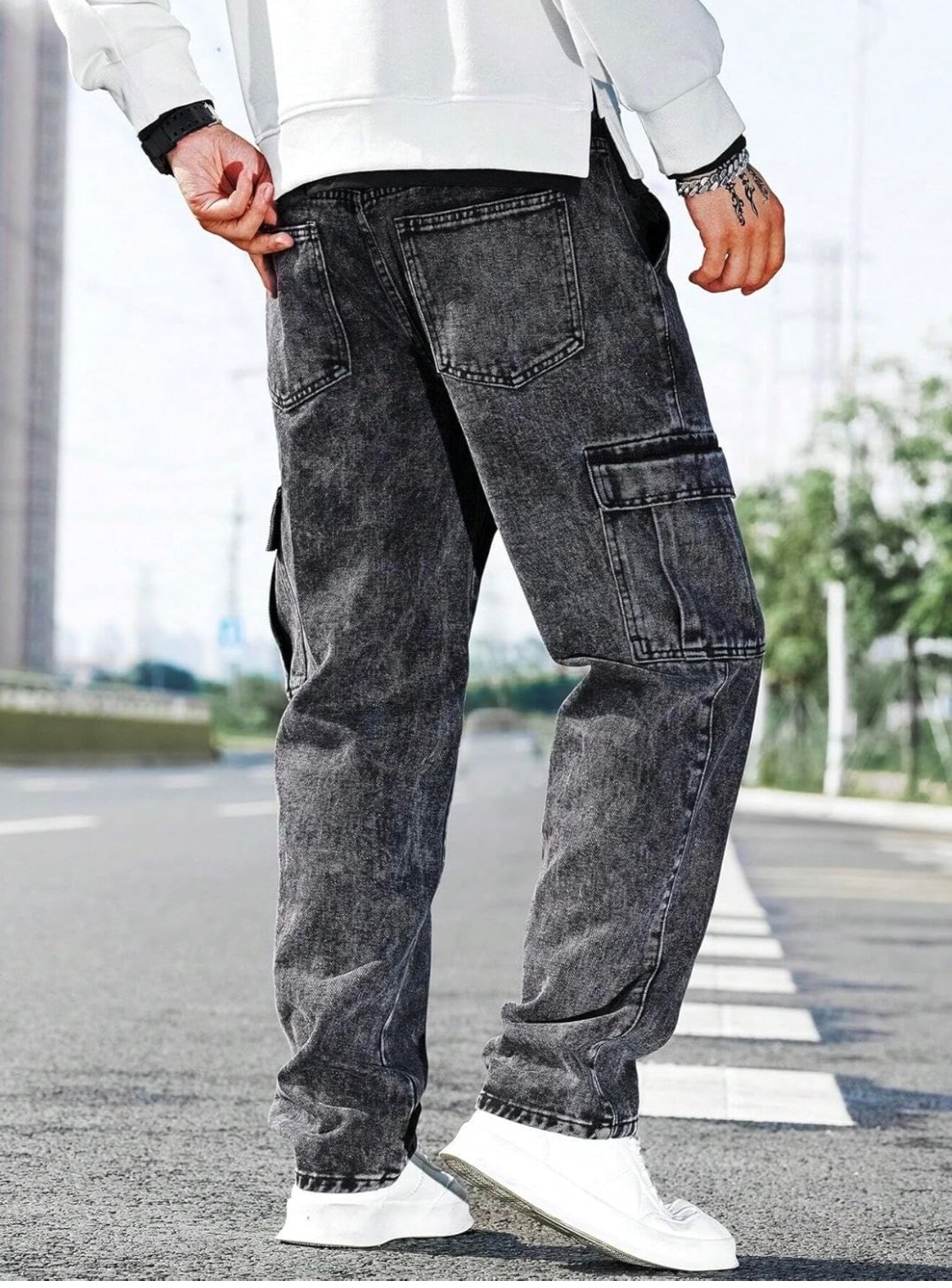 Cargo denim baggy jeans 6 pockets - Image 4
