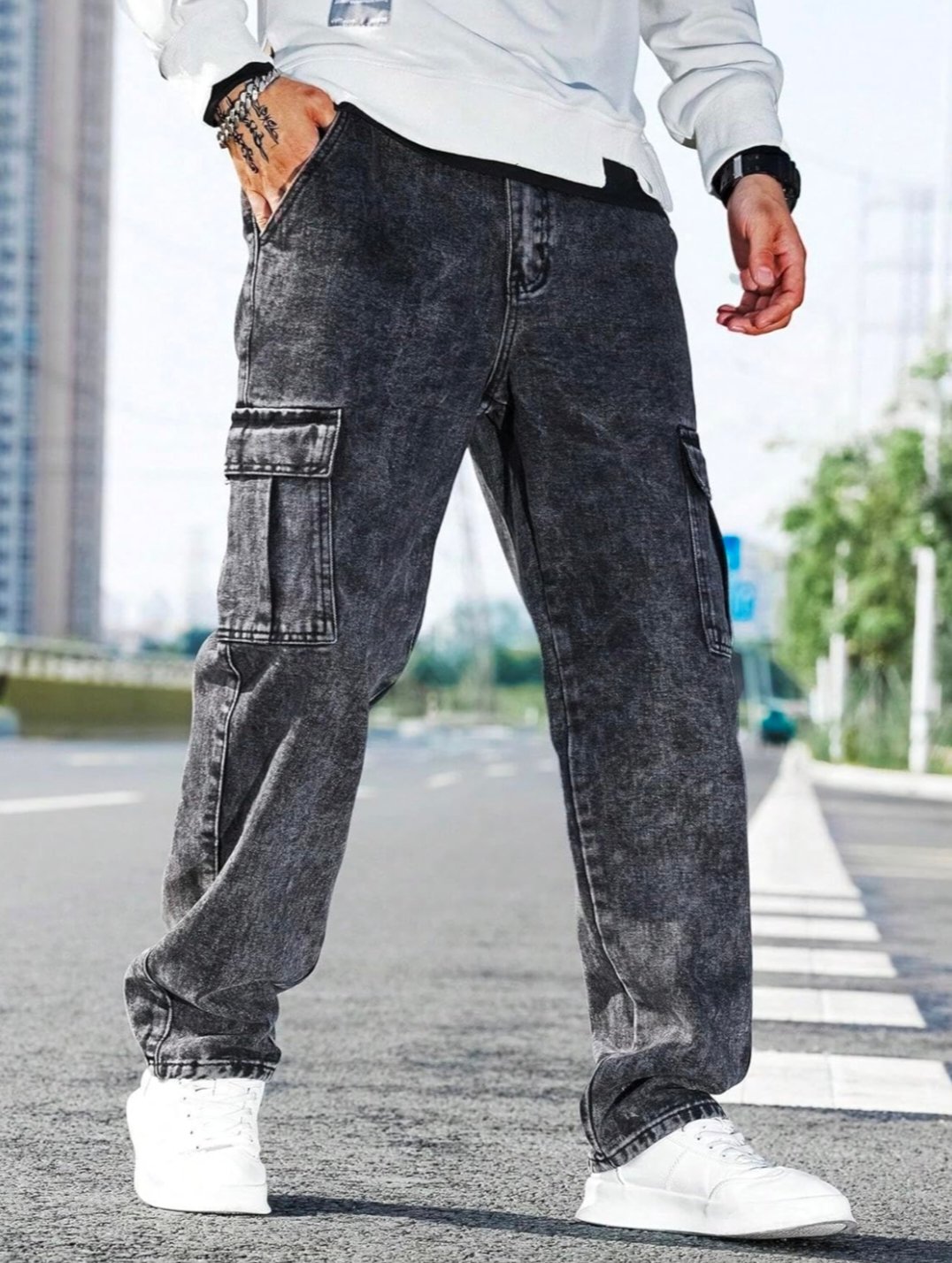 Cargo denim baggy jeans 6 pockets - Image 5